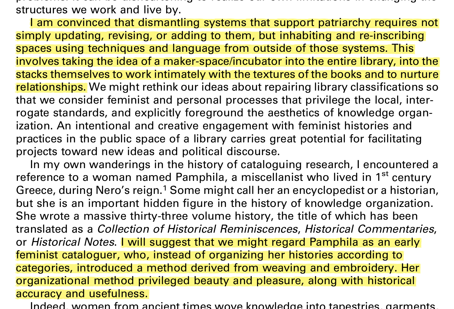 Screenshot of quotes from Melissa Adler's essay, "Eros in the Library"; quotes copied below